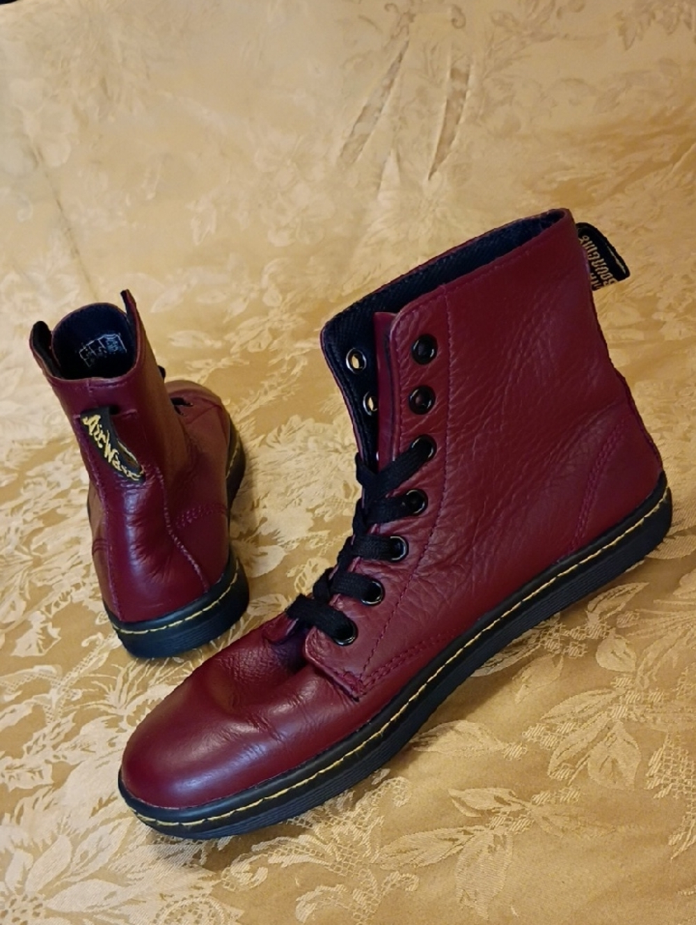 Dr. Martens LEYTON Burgundy Leather Lace-Up Combat Boots Women's 6.0